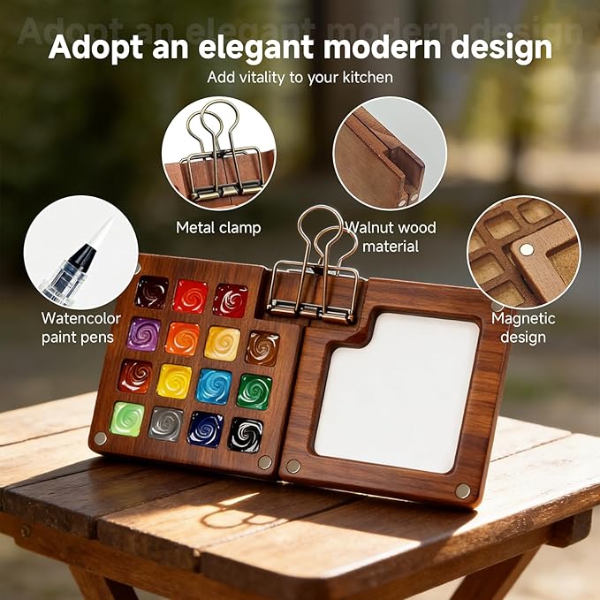 Mini Watercolor Travel Set for Beginners 24 Color Portable Watercolor Paint Set with Walnut Wood Palette Water Brush & Sketchbook Compact Travel Art Supplies for Artists beginner & Painters