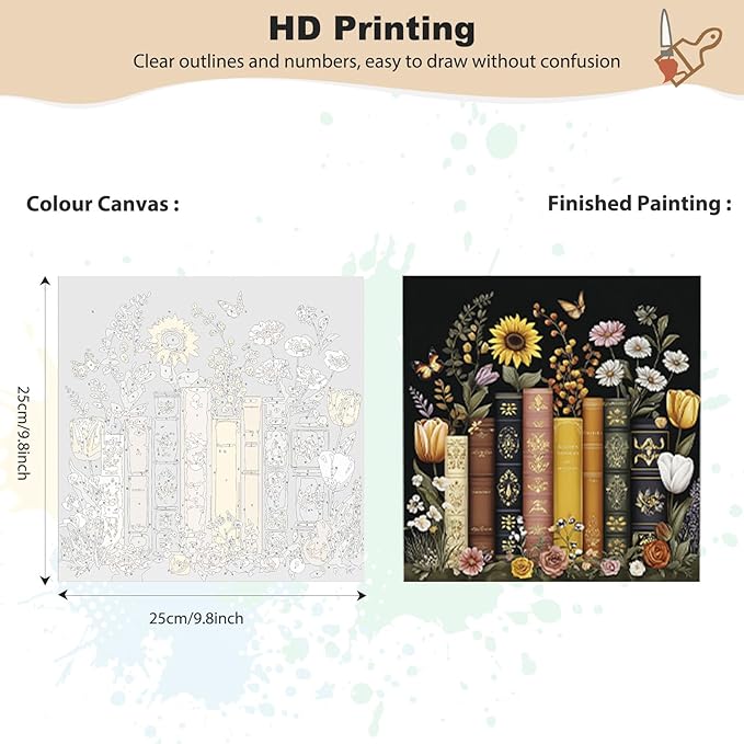 EOBROMD Framed Paint by Numbers Kits for Adults - Wooden Easel, Book DIY Painting Kits for Adults Beginner, Painting on Stretched Canvas Oil Paint by Numbers for Home Decor Gift 10x10 Inch