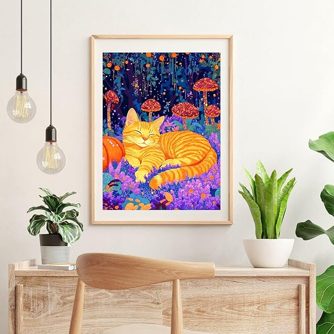 igoodom Cat Diamond Art Kits for Adults, Cat Diamond Painting Kit, Full Drill Round Diamond Art Kits, DIY Gem Art and Crafts for Home Wall Decor Gift 12x16inch