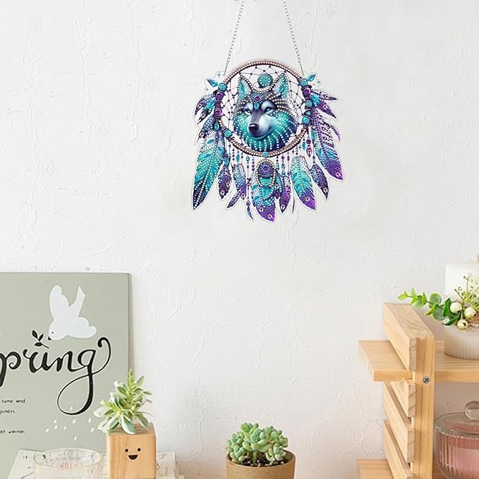 ARPADAMO Hanging Diamonds Art kit for Adult,DIY Wolf Head Pendant Diamonds Painting Art Kit, 7.8x7.8 inch Acrylic Diamonds Painting Board Kit Ornament, Special Crystal Diamond Hanging Ornament