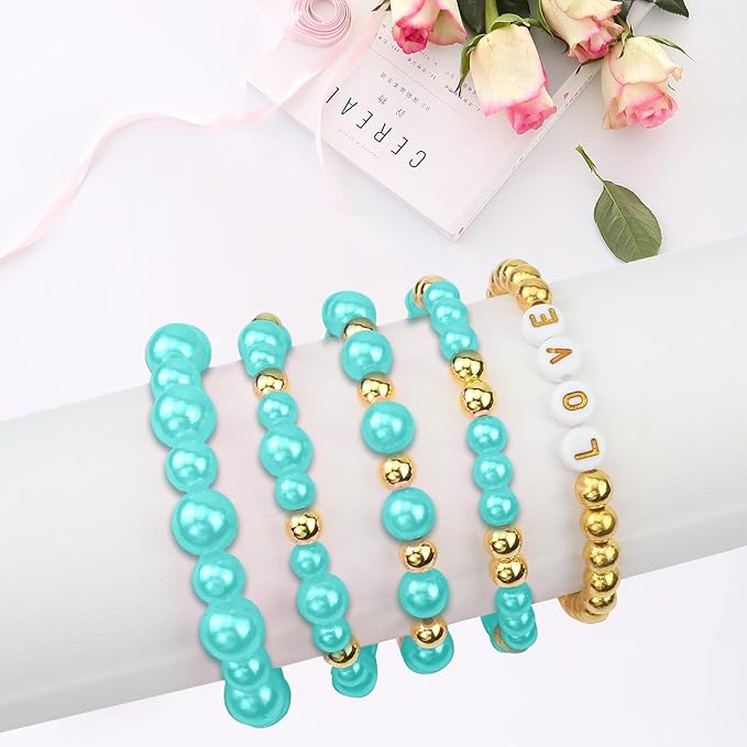 2116 PCS Pearl Beads for Bracelet Making Kit Gold Beads for Jewelry Making Kit Gold Small Spacer Bead Light Blue Pearl Bead for Crafting Charms Necklace Earrings DIY Craft for Women Adult