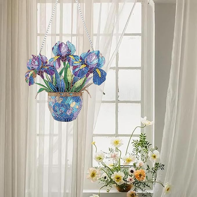 AIBOERL Diamond Art Hanging Kit for Adult,Special Shaped Rhinestone,Double Sided 5D DIY Acrylic Diamond Art Painting Window Pendants Home Garden Wall Hanging Kits Hanging Ornament (Flower)