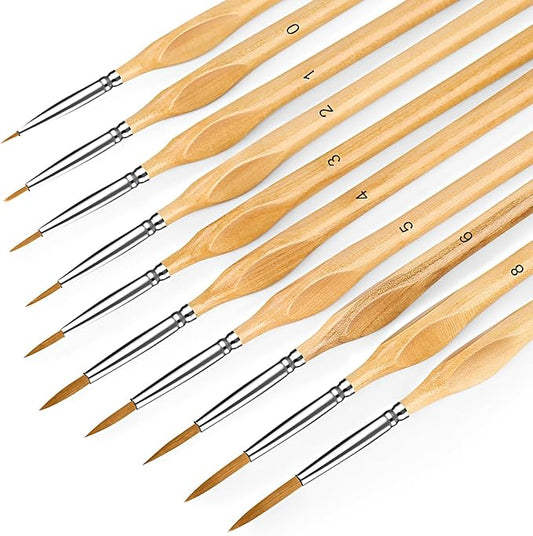 Miniature Paint Brushes, 10PC Fine Detail Paint Brush Set, Small Painting Brushes for Art, Crafts, Acrylic, Watercolor, Oil, Model, Face, Paint by Number, Figurine-Wood