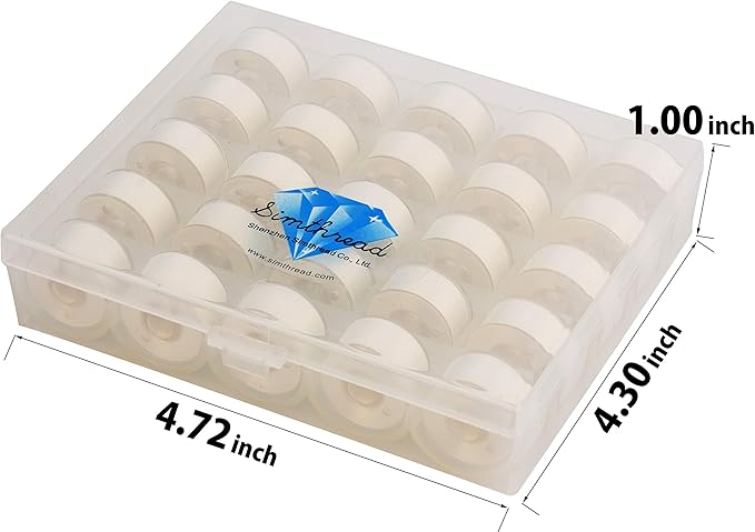 Simthread 25pcs White Prewound Bobbin Thread Size A Class 15 (SA156) 60WT with Clear Storage Plastic Case Box 70D/2 for Brother Embroidery Thread Sewing Thread Machine DIY