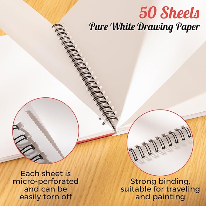 50 Sheets Marker Paper Pad, 7.5×9.8 Inch Bleedproof Art Sketch Pad, 73lb/120gsm Drawing Paper Spiral Sketch Book, Painting Coloring Alcohol Marker Paper for Beginners, Artists, Gift, Easter