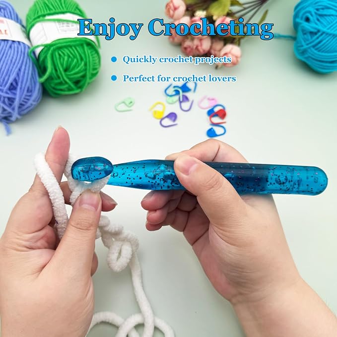 Hobekoee 20mm Large Crochet Hook for Chunky Yarn,Ergonomic Crochet Needles for Arthritic Hands,Plastic Crystal Smooth Crochet Hooks for Handmade DIY Crocheting