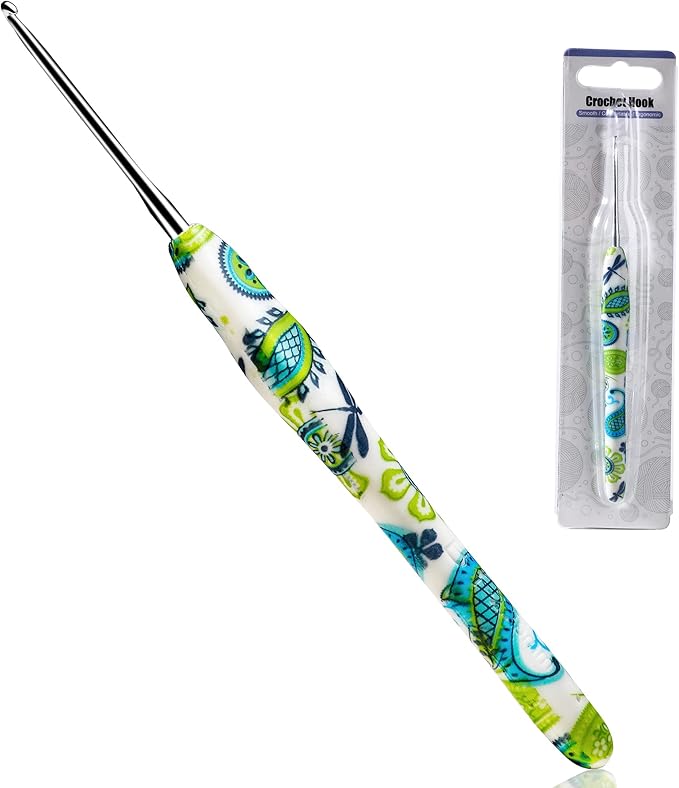 2.25mm Looen Crochet Hook, Ergonomic Handle for Arthritic Hands, Soft Rubber Grip Extra Long  Knitting Needles for Crochet Beginners, Knitting Enthusiasts (2.25mm)