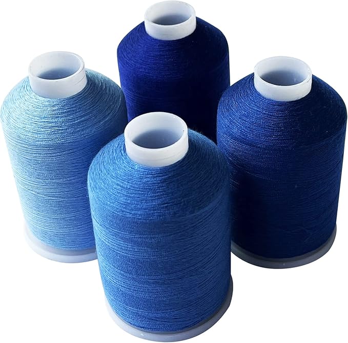 Sewing Thread Set, 4 Colors (Navy Blue), 40s/2, 100% Polyester, 4000 Yards (Blue Series)
