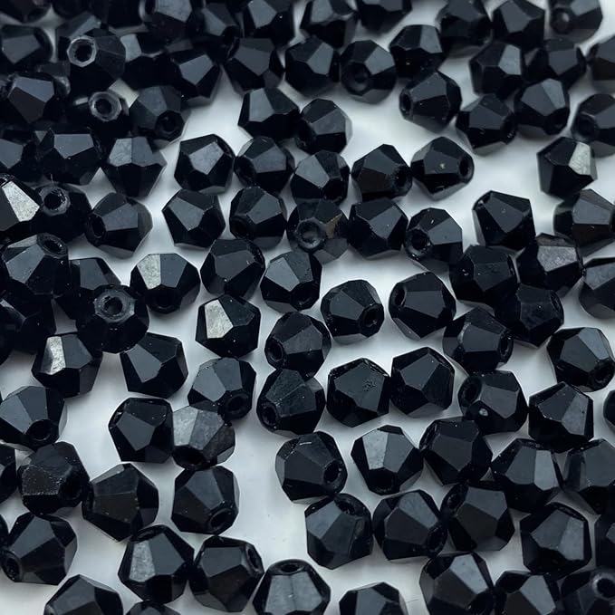 200pcs Bicone Crystal Beads 6mm Crystal Glass Faceted Beads for Necklace Bracelet Earrings DIY Jewelry Crafts Making Supplies(Black)