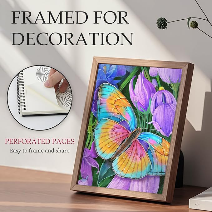 Butterfly Coloring Book for Adults: 50 Relaxing Patterns with Spiral Bound Hardcover & 36 Dual-Tip Markers - Mindfulness Arts and Crafts Gift for Women