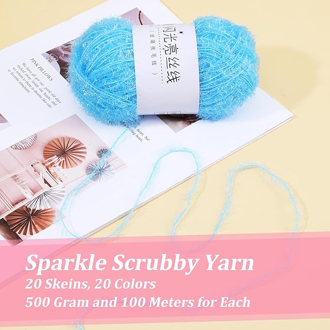 20 Skeins Scrubby Yarn for Dishcloths, Polyester Assortment in 20 Colors for Crocheting and Knitting Dishwashing Cloths, Craft Projects