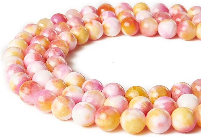 100pcs 8mm pink yellow jade beads natural gemstone beads round loose beads for jewelry making