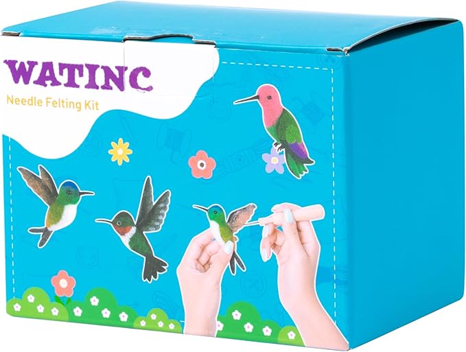 WATINC Needle Felting Kit - 3 Set Unique Different Cute Doll Wool Felt Needle Tools Foam Pad Instruction, DIY Home Decoration Craft Party Supplies for Art Work Starter Beginners (Hummingbird)