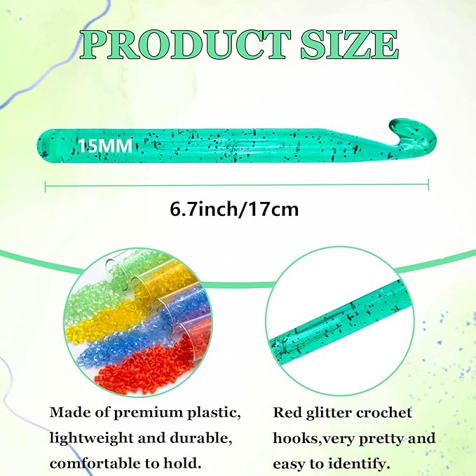 Hobekoee 15mm Large Crochet Hook for Chunky Yarn,Ergonomic Crochet Needles for Arthritic Hands,Plastic Crystal Smooth Crochet Hooks for Handmade DIY Crocheting