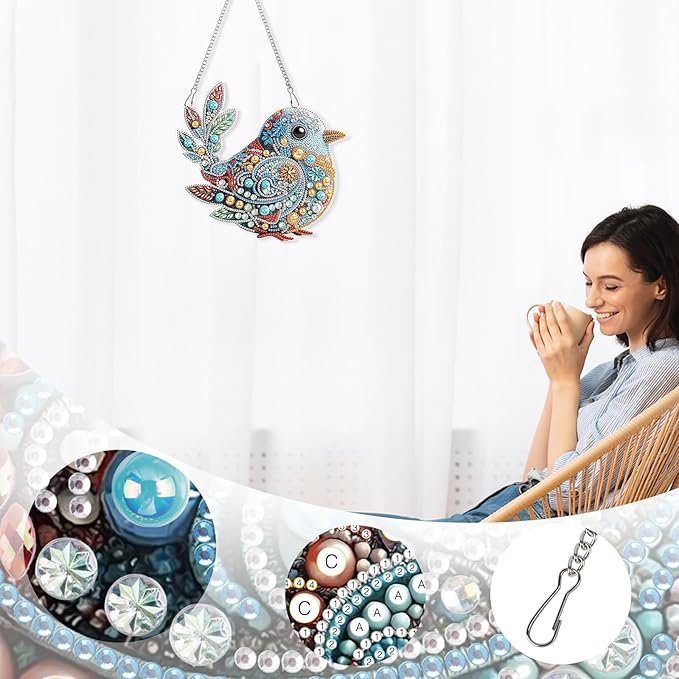 AiYuanzsh Diamond Art Hanging Kit, Decorative Bird Suncatcher Special Shaped Diamond Painting Ornament for Adults DIY 5D Crystal Diamond Art Kit Window Pendant Craft