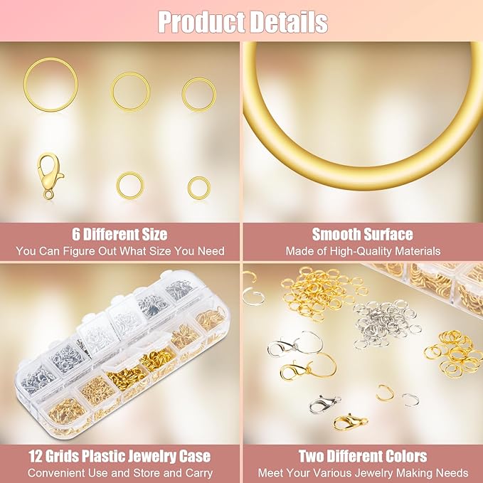 1200 Pcs Jump Rings for Jewelry Making Supplies, Necklace Repair Kit with Open/Close Tools, Pliers, Tweezers, Lobster Clasps, Jewelry Jump Rings for Crafts and Key Chains (Silver and Gold)