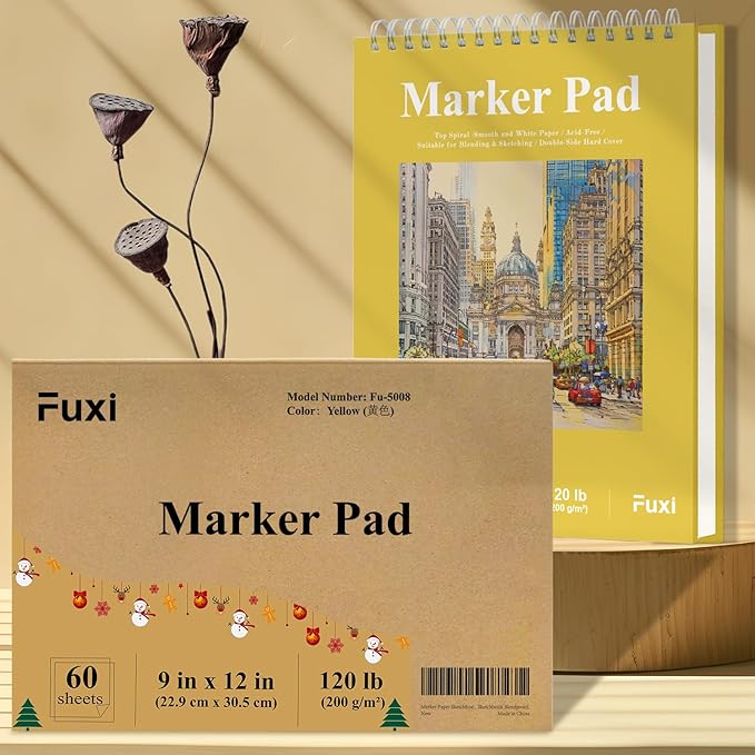 marker paper sketchbook, 9"x12" alcohol marker paper, 60 sheets (200gsm/120lb) marker sketchbook bleedproof, professional art supplies for adults & teens.