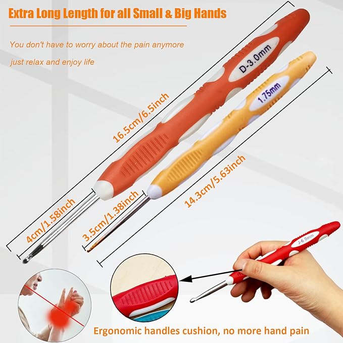 Mdoker 18 Sizes Ergonomic Crochet Hook Set with Case,0.8mm-6mm Crochet Hooks for Arthritic Hands,Crochet Needles for Beginners,Mothers Day Gift,Crochet Lovers