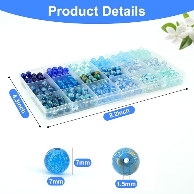 Hanyoung 8mm Glass Beads for Bracelet, Assorted Dreamy Blue Ocean Series 18 Colors 450 pcs Beads for Jewelry Making kit, Crystal Glass Round Beads for DIY Crafts Gifts (Blue Color)