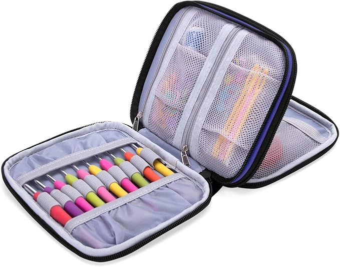 Damero Crochet Hook Case, Organizer Zipper Bag with Web Pockets for Various Crochet Needles and Knitting Accessories, Well Made and Easy to Carry, Medium, Blue Violet (No Accessories Included)