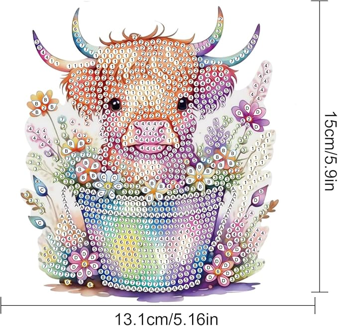 AiYuanzsh Animal Cow Diamond Painting Pendant Kit, 5D DIY Acrylic Diamond Art Hanging Ornament with Flower Pot and Floral Design, Special Shaped Rhinestone Pendant Craft, Wall Decor Gift for Adults