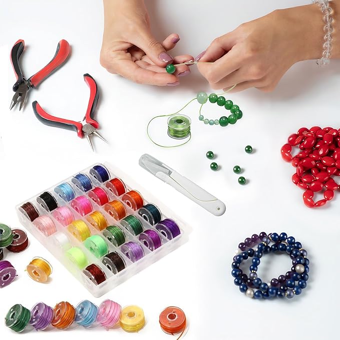 25 Colors 0.8mm Elastic String Cord for Bracelets, Elastic Cord Thread with Scissors Stretchy String Kit for Jewelry Making Necklaces Beading and Crafts