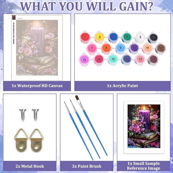 MAXBYE Books Paint by Number, Candlelight Flower Adults' Paint by Number Kits, DIY Acrylic Paint Kit for Adults Beginners Unframed, Easy Oil Paint by Numbers Canvas for Home Wall Decor 12x16inch