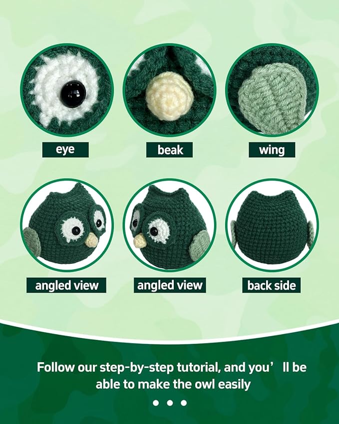 Fortilo Crochet Kit for Beginners Crochet Animals Green Owl with Step-by-Step Video Tutorials 30% Extra Yarn, Perfect for Gifts, Emotional Support, Ideal Knitting Kit for Adults, Kids