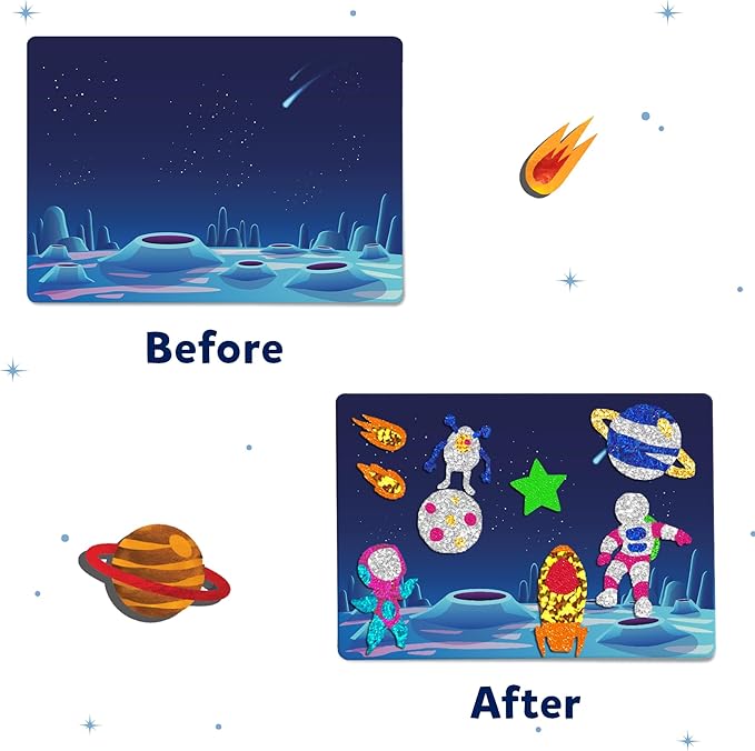 skillmatics foil fun - space, no mess art for kids, craft kits & supplies, diy creative activity, travel toys, gifts for boys & girls ages 4, 5, 6, 7, 8, 9