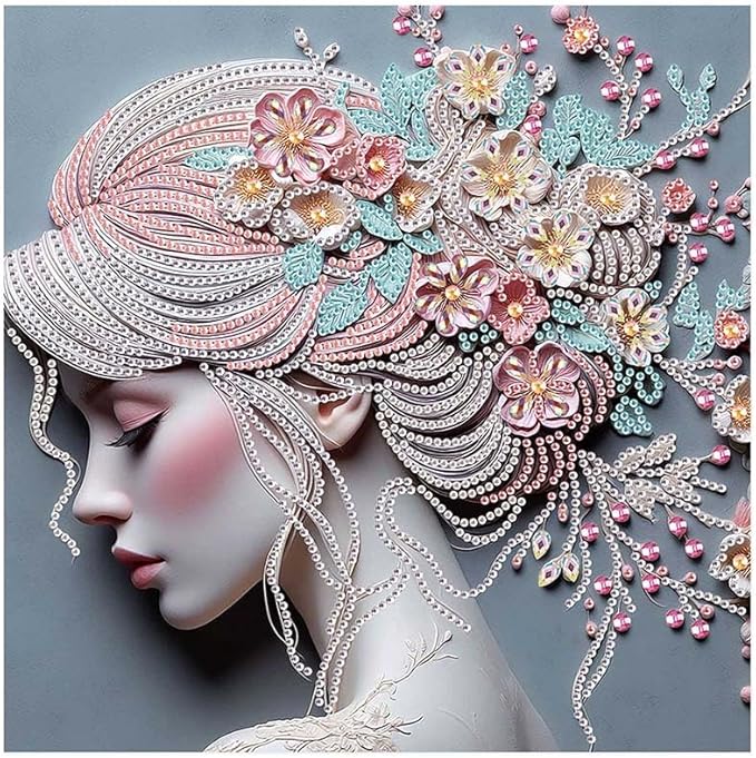AiYuanzsh Special Shape Diamond Painting Kits for Adults, 5D Crystal Rhinestone Diamond Art Canvas, DIY Paint by Diamonds Craft Kit, Sparkling Woman Profile Diamond Painting for Home Wall Decor Gift