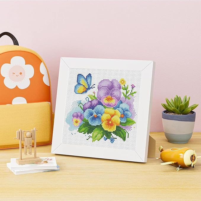 VIGEGU Flowers Cross Stitch Kits for Adults Beginners,Orchid Cross Stitch Kits with Wooden Framed,Embroidery Kit for Beginners,Partial 11CT Cross-Stitch Arts and Crafts for Adults 7.9x7.9inch