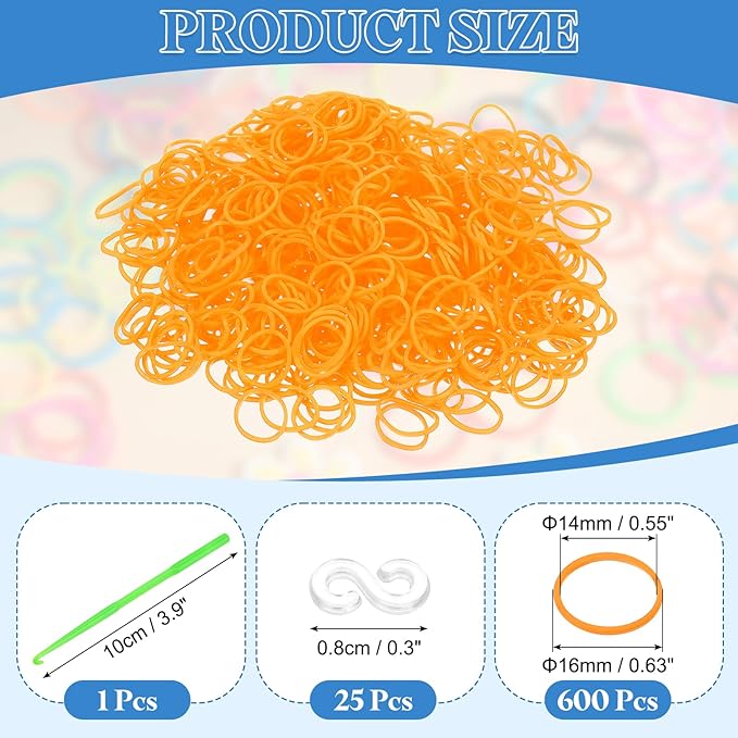 uxcell 600Pcs Loom Rubber Band, Bracelet Making Refill Kit Elastic Loom Band with 25Pcs S-Clips and 1Pcs Crochet Hooks for Weaving DIY Handcrafts, Fluorescent Orange