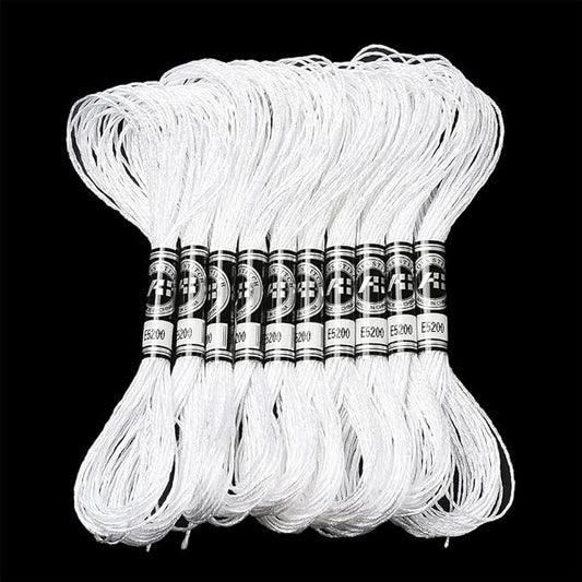 10 Skeins White Polyester Embroidery Floss Metallic Glitter Cross Stitch Thread Gold Silver Shimmer Crewel Polyester Floss Bulk for Hand Sewing Making Birthday Cards Friendship Bracelets