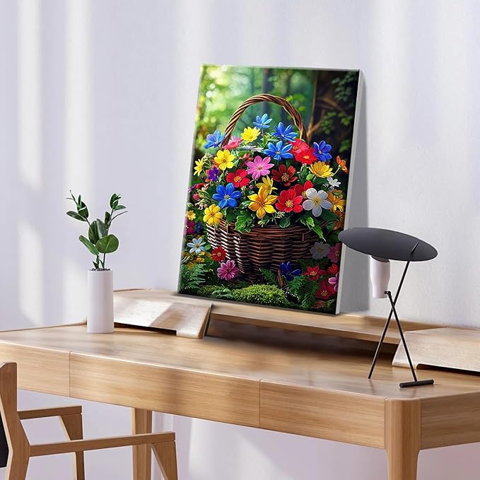 ATDMS Paint by Numbers Kit for Adults with Frame Flowers Paint by Number with Easel DIY Landscape Paint by Numbers Kit with Frame Adult Paint by Number Kits on Canvas for Home Wall Decor 8x12 Inch