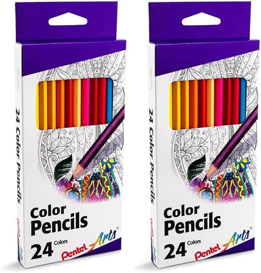 Pentel Arts Colored Pencils, Assorted Colors, Set of 24 (Pack of 2)