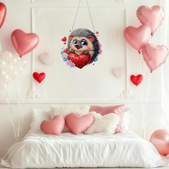DOMROM Hedgehog Diamond Art Hanging Kits for Adults, Special Shaped Crystal Diamond Painting Hedgehog Pendant, DIY Diamond Art Suncatchers Animal for Home Garden Wall Decor Gift