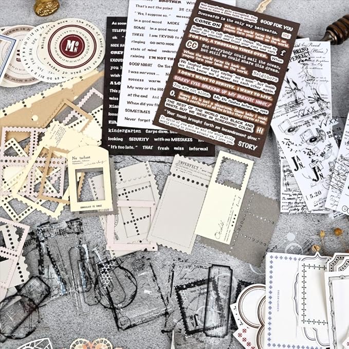 Diuhofart Vintage Scrapbooking Supplies Kit, 80Pcs Diecut Film Strips Photo Frames Stickers for Junk Journal Supplies, Scrap Booking Materials, Quote Stickers for Journaling, Collage, Crafts Arts