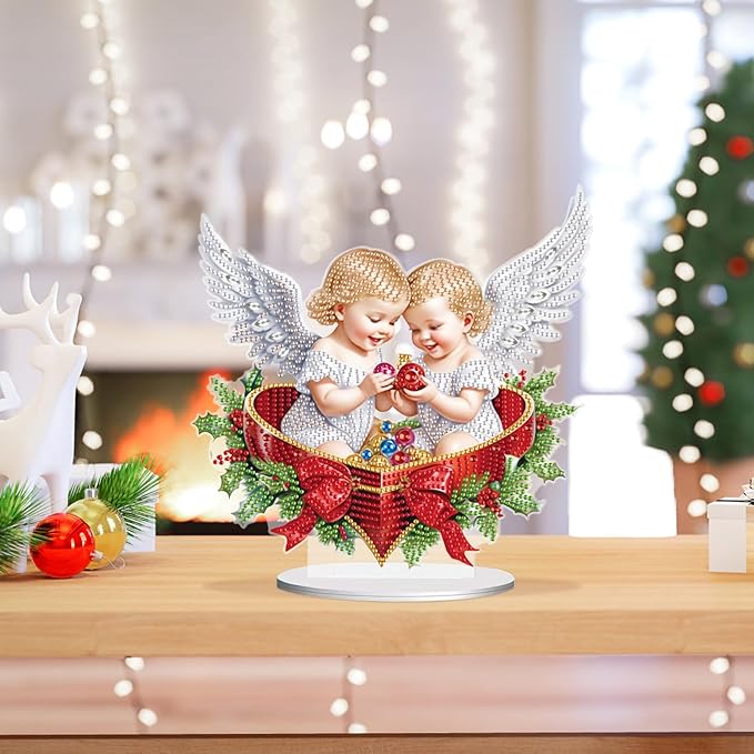 Christmas Diamond Painting Kits Tabletop decoration, DIY Angel, 5D Diamond Art Home Ornament By Number Mosaic Arts Crafts For Home Office acrylic Tabletop Decor for Xmas Home Decor, New Year Gift