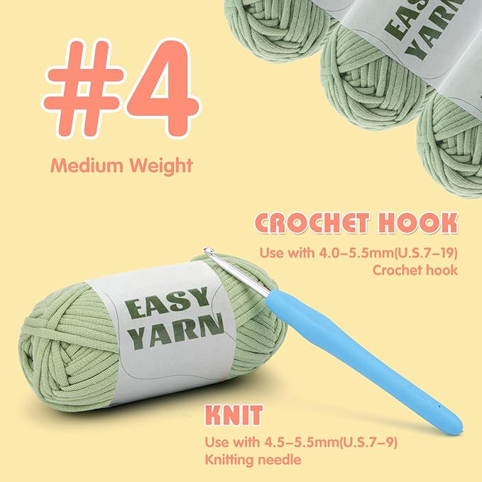 UzecPk 4x50g (7.1Oz) Beginners Crochet Yarn, 4x87Yds Yarn for Crocheting Cotton-Nylon Blend, Easy-to-See Stitches, Blend Crochet Kit Making Light Green