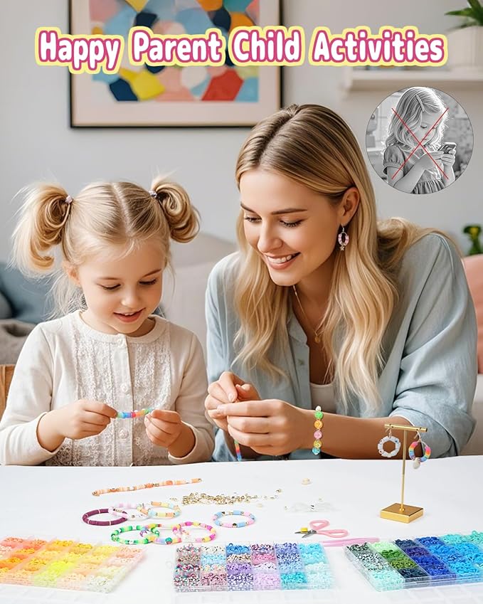 BestNow Clay Beads Bracelet Making Kit 168 Colors Flat Polymer Heishi Beads Set for Friendship Jewelry Making with Pendant Charms Crafts Gifts for Girls Ages 6 7 8 9 10 11 12 Kids Adults