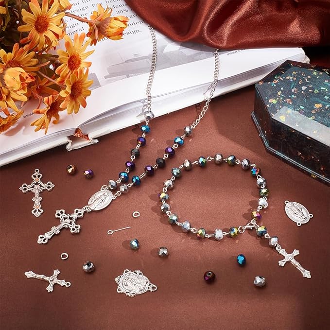 PH PandaHall Rosary Jewelry Making Kit 1064pcs Easter Necklace Making Set Rosary Prayer Making Supplies First Communion Necklace Set Cross Beads Kit for Ramadan Bracelet Necklaces Jewelry Making