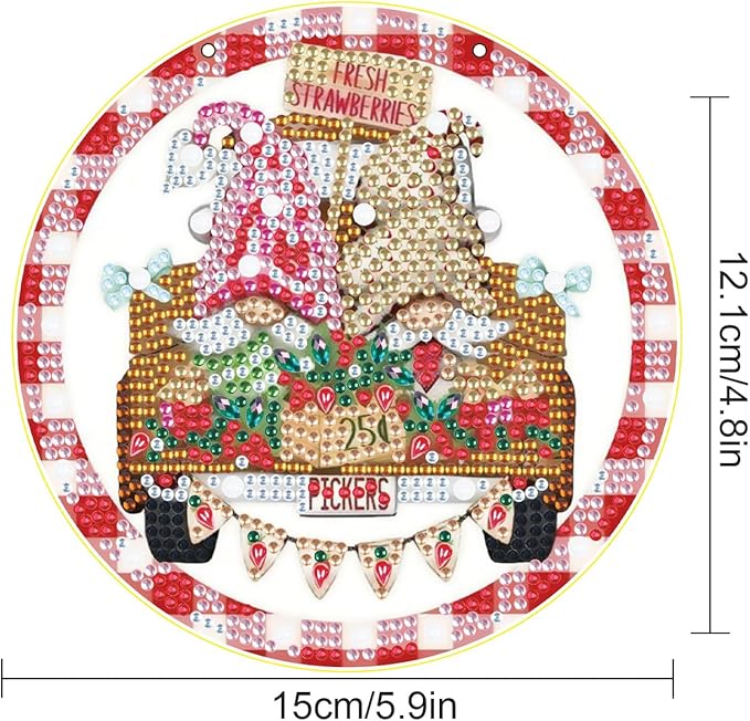 DIY 5D Diamond Painting Hanging Pendant Kit Special Shaped Diamond Dots Art Acrylic Ornaments, Pink Gnome Diamond Art Pendant for Adult Home Wall Window Decor Gift