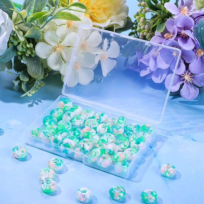 AIPRIDY Girls' Lucky Beads Lover Amber Beads, Big Hole Spacer Beads European Craft Beads for DIY Charms Bracelet Jewelry Making (Green and White)
