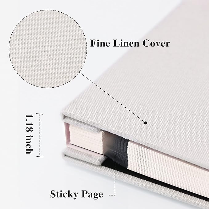 Vienrose Large Photo Album Self Adhesive for 4x6 8x10 Pictures Linen Scrapbook Album DIY 60 Blank Pages with A Metallic Pen
