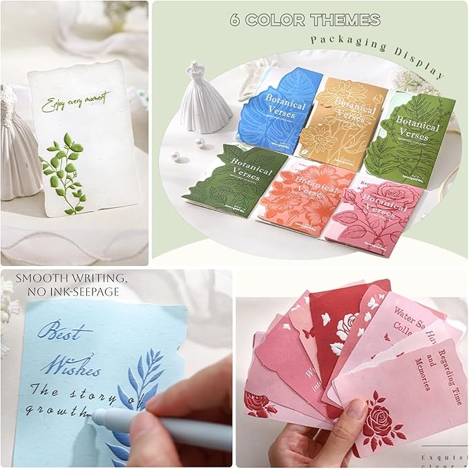 60Pcs Botanical Verses Scrapbook Decorative Paper Set, Embossed Aesthetic Craft Paper Small Notes 6 Color Themes for Scrapbooking Junk Journaling Card Embellishment Planner Diary Gift Tags Non-Sticky