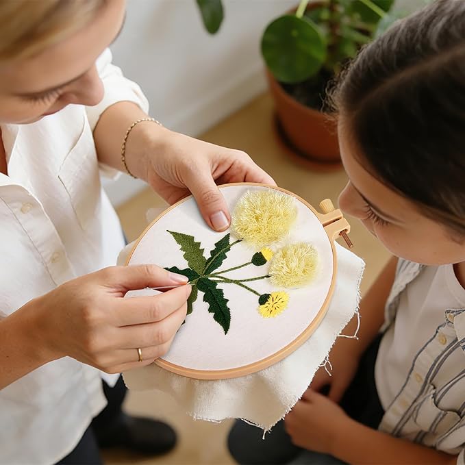 Dandelion Flower Embroidery Kits for Beginners Adults, Hand Embroidery Starter Kits, Cross Stitch Kits for Beginners DIY Craft Kits for Adults Women, Entire Set of Embroidery Supplies & Video Tutorial
