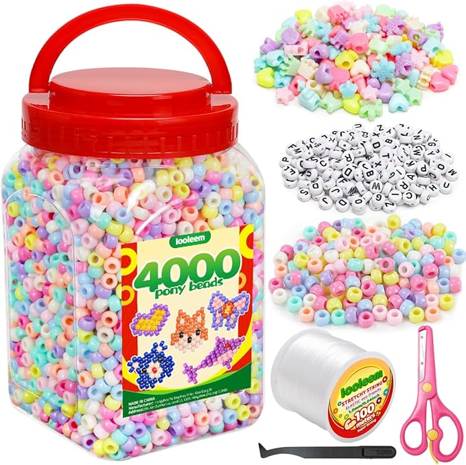 iooleem macaron colored bulk pony beads - 4000pc kit for friendship bracelets & jewelry making, easy storage