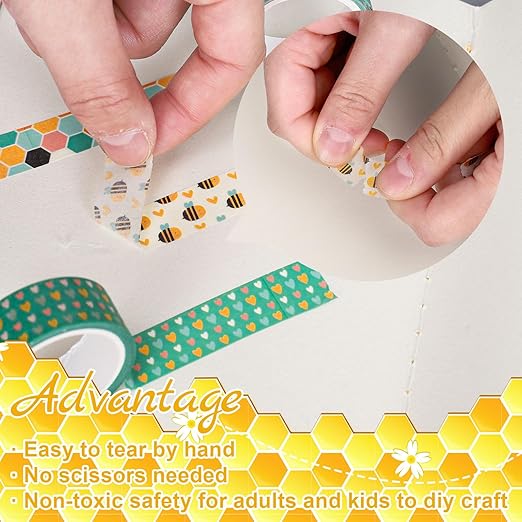 12 Rolls Boho Bee Washi Tape Back to School Honeycomb Heart Rainbow Flower Decorative Masking Tapes Set Cute Colorful Wrapping Paper Tape for Scrapbook Journal DIY Art Crafts