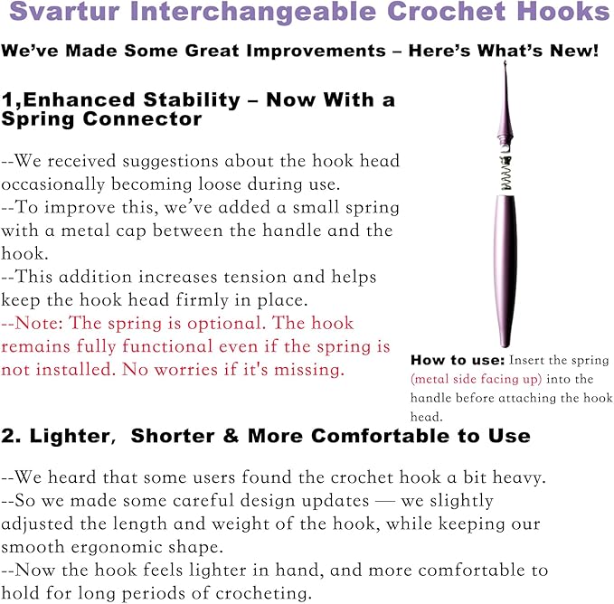 Svartur Interchangeable Crochet Hook Set with 12 Hooks – Ergonomic Crochet Hooks Large Handle, US Sizes E-4 to N-15 (3mm–10mm), Smooth & Lightweight, Crochet Kit with Storage Case, Black