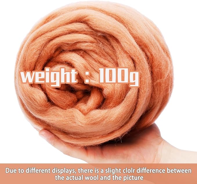 3.53oz Wool Roving, Wool Felting Supplies, Pure Wools, Chunky Yarn, Spinning Wool Roving for Needle Felting Wet Felting DIY Hand Spinning (Light Coffee)